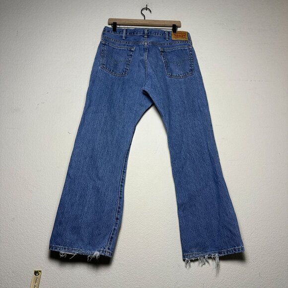 Levi 517 Denim Jean Pant Men 36x30 Western Blue Distressed Ripped Straight Boot - Picture 2 of 14